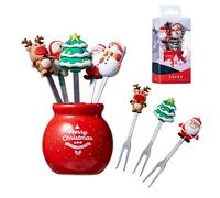 Aramox Christmas Silicone Fruit Salad Fork, Stainless Steel Children's Christmas Fork, Stainless Steel Stand, for Ceramic Cup Holder (Silver)