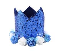 Aramox Elastic Pet Caps Bow Tie Set Adjustable Soft Durable for Dogs Cats Festival Party Shiny Flower Crown Design (Blue)