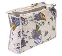 Aramox Fabric Knitting Bag Storage, Designed with Zipper Fastener, Wood Handle, Great for Storing Clothes, Books, Postcards, CDs, Magazines, and Sundries with Spacious Bag (Purple Flower)