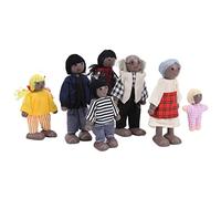 Aramox Family Doll Set Complete Family Set Quality Wood Construction Role-playing Fun Inspiring Creativity with Soft Body and Flexible Limbs for Role-playing Fun (7 black puppets)