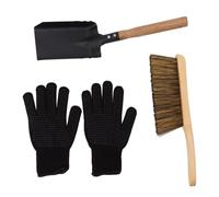 Aramox Fireplace Shovel Brush Set, Coal Hearth Tools with Silicone Gloves for Home Carbon Steel and Pine Material Light and Strong