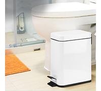Aramox Household Garbage Can Stainless Steel Trash Can 5L White Pedal Rubbish Bin Soft Close Lid Removable Inner Bucket for Bathroom Kitchen Bedroom Office Hotel