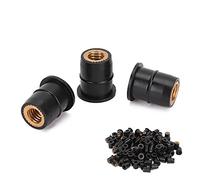 Aramox M6 Well Nut 100PCS Rubber Nut with Captive Brass Insert M6x0.8mm for ATV Windscreen Body Panels Vibration Isolation Sealing