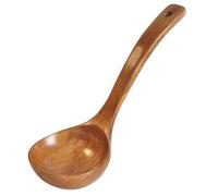 Aramox Natural Lacquer Wooden Soup Spoon, 26cm Korean Style | Long Handle Bent Spoon, Curved Bowl Design, Solid Wood Construction, Cooking Serving Utensil, Hot Soup Ladle