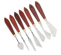 Aramox Palette Knife Set, 7 Pcs Stainless Steel Mixing Scraper with Red Brown Birch Handle, Flexible Blades, Multiple Shapes for Oil Acrylic Painting Artists and Beginners