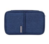 Aramox Passport Wallet Oxford Cloth Passport Holder with Zip Pockets and Hand Strap Rainproof Travel Document for Family Trips Airport Boarding Pass Cards Cash (Navy Trumpet)