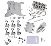 Aramox ST Style Electric Guitar DIY Accessory Kit, Prewired Pickguard with SSS Pickups and Single Tremolo Bridge, Black/Silver Hardware for 6-String Guitars (Silver)