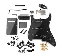 Aramox ST Style Electric Guitar DIY Accessory Kit, Prewired Pickguard with SSS Pickups and Single Tremolo Bridge, Black/Silver Hardware for 6-String Guitars (Black)