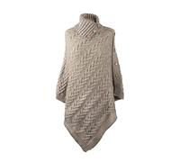 Aran Cable Button Rib Polo Poncho Shawl (Grey Twist)