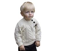 Aran Crafts Baby Traditional Irish 3 Button Crew Neck Sweater (C4548-3/6-NAT)