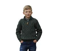 Aran Crafts Boy's Irish Cable Knitted Wool Half Zip Sweater (Z4559-2/3-AGRE) Army Green