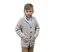 Aran Crafts Boy's Irish Soft Cable Knitted Wool Button Neck Long Sleeve Shawl Cardigan (SH4561-8/11-OAT)