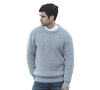 Aran Crafts Fisherman Rib Irish Crew Neck Sweater, 100% Wool, Made in Ireland, C761-LG-ASH