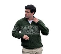 Aran Crafts Irish Jacquard Sweater with Half Zip 100% Merino Wool, Authentic & Traditional Feel, Classic Sweater-Style Knit Designs, Made in Ireland. (X4843-XL-AGRE) Army Green