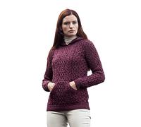 Aran Crafts Irish Kangaroo Pocket Hoodie 100% Merino Wool, Authentic & Traditional Feel, Classic Sweater-Style Knit Designs, Made in Ireland. (HD5028-LG-PMAR)