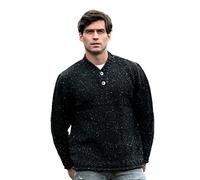 Aran Crafts Irish Mens 2 Button V-Neck Sweater, 100% Donegal Wool, Authentic & Traditional Feel, Classic Sweater-Style Knit Designs, Made in Ireland. (K3082-MED-BNPT)