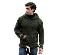 Aran Crafts Irish Mens Kangaroo Pocket Sweater, 100% Donegal Wool, Authentic & Traditional Feel, Classic Sweater-Style Knit Designs, Made in Ireland. (K3084-MED-GRE) Forest Green