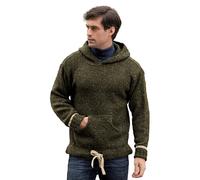 Aran Crafts Irish Mens Kangaroo Pocket Sweater, 100% Donegal Wool, Authentic & Traditional Feel, Classic Sweater-Style Knit Designs, Made in Ireland. (K3084-XL-GRE) Forest Green