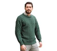 Aran Crafts Irish Soft Cable Knitted Crew Neck Sweater (100% Pure New Wool) | 100% Pure New Wool, Crewneck Fisherman Pullover, Traditional Aran Knitwear for Men & Women, Authentic Made in Ireland