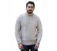 Aran Crafts Irish Soft Cable Knitted Wool Crew Neck Unisex Sweater (C1347-LARGE-SKI)