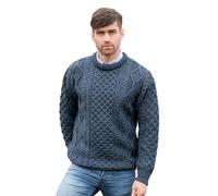 Aran Crafts Irish Soft Cable Knitted Wool Crew Neck Unisex Sweater (C1347-MED-CASP)