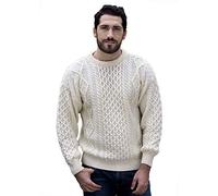 Aran Crafts Irish Soft Cable Knitted Wool Crew Neck Unisex Sweater (C1347-MED-ECR) Ecru