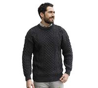 Aran Crafts Irish Soft Cable Knitted Wool Crew Neck Unisex Sweater (C1347-SM-CHAR) Charcoal