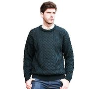 Aran Crafts Irish Soft Cable Knitted Wool Crew Neck Unisex Sweater (C1347-XL-BLA)