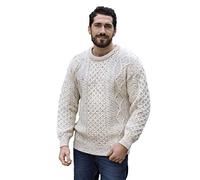 Aran Crafts Irish Soft Cable Knitted Wool Crew Neck Unisex Sweater (C1347-XL-FLK)