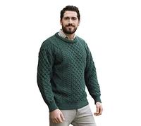 Aran Crafts Irish Soft Cable Knitted Wool Crew Neck Unisex Sweater (C1347-XL-MOSS)