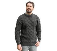 Aran Crafts Irish Soft Cable Knitted Wool Crew Neck Unisex Sweater (C1347-XS-CHAR) Charcoal