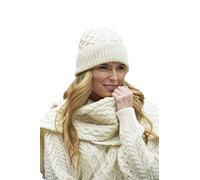 Aran Crafts Irish Soft Cable Knitted Wool Trellis Pattern Scarf 9.5x60(X4840-NAT)