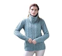 Aran Crafts Ladies Double Collar Zip Cardigan Mermaid Blue - Medium