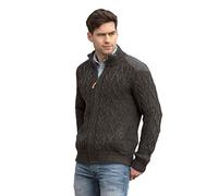 Aran Crafts Men's Cable Knit Shoulder Detail Zipped Cardigan (Z4624-XXL-CHAR) Charcoal