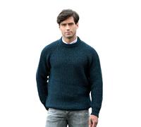 Aran Crafts Men's Fisherman Irish Rib Crew Neck Wool Sweater (100% Pure Wool), Blackwatch, Large