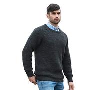 Aran Crafts Men's Fisherman Irish Rib Crew Neck Wool Sweater (C761-LARGE-CHAR) Charcoal
