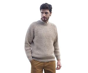 Aran Crafts Men's Fisherman Irish Rib Crew Neck Wool Sweater (C761-SM-SKI)