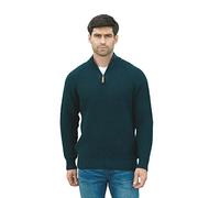Aran Crafts Men's Half Zip Rib Sweater, 100% Wool, Made in Ireland, X5241-XL-BLA