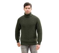 Aran Crafts Men's Irish Cable Knitted Rib Roll Neck Sweater (100% Pure New Wool), Dark Green, XXL