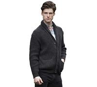 Aran Crafts Men's Irish Cable Knitted Ribbed Collared Neck Long Sleeve Shawl Cardigan (SH4627-SM-CHAR) Charcoal
