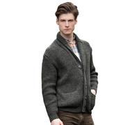 Aran Crafts Men's Irish Cable Knitted Ribbed Shawl Cardigan (100% Merino Wool)