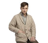 Aran Crafts Men's Irish Cable Knitted Wool Button Neck Long Sleeve Cardigan Sweater (SH4139-MED-OAT)