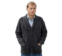 Aran Crafts Men's Irish Cable Knitted Wool Button Neck Long Sleeve Cardigan Sweater (SH4139-XXL-CHAR) Charcoal