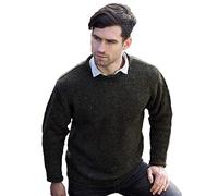 Aran Crafts Men's Irish Cable Knitted Wool Curl Neck Sweater (K4594-MED-GRE) Forest Green