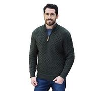 Aran Crafts Men's Irish Cable Knitted Wool Half Zip Sweater (X4921-XL-AGRE) Army Green