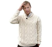 Aran Crafts Men's Irish Cable Knitted Wool Shawl Collar Sweater (SH4177-SM-NAT)