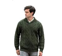 Aran Crafts Men's Irish Cable Knitted Wool Shawl Collar Sweater (SH4177-XL-AGRE) Army Green