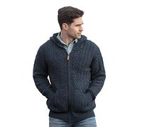 Aran Crafts Men's Irish Cable Knitted Wool Zip Hooded Cardigan (HD4821-SM-SHER)