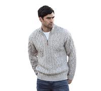 Aran Crafts Men's Irish Soft Cable Knitted Wool Zip Neck Jacket (X4295-MED-OAT)