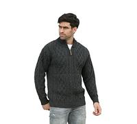 Aran Crafts Men's Irish Soft Cable Knitted Wool Zip Neck Jacket (X4295-XXL-CHAR) Charcoal